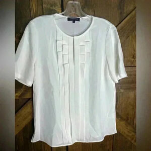 Lafayette 148 New York White Cloud Short Sleeve Pleated Front Blouse Size S